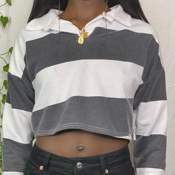 PLT POLO LONG SLEEVE CROP TOP - Picture 1 of 4